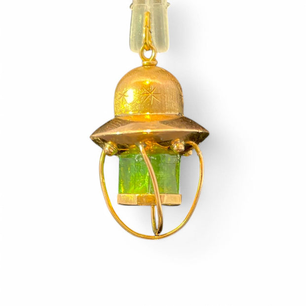 Vintage Green Emerald 18k Rose Gold hanging Lantern Charm Pendant