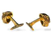 David Webb Designer 18k Yellow Gold Leopard head Cufflinks with ruby eyes