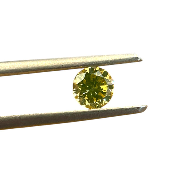 GIA Certified 0.35ct SI1 Fancy Intense Greenish Yellow Round Natural Diamond