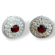 18k White Gold Natural Ruby and Diamond Halo Earrings