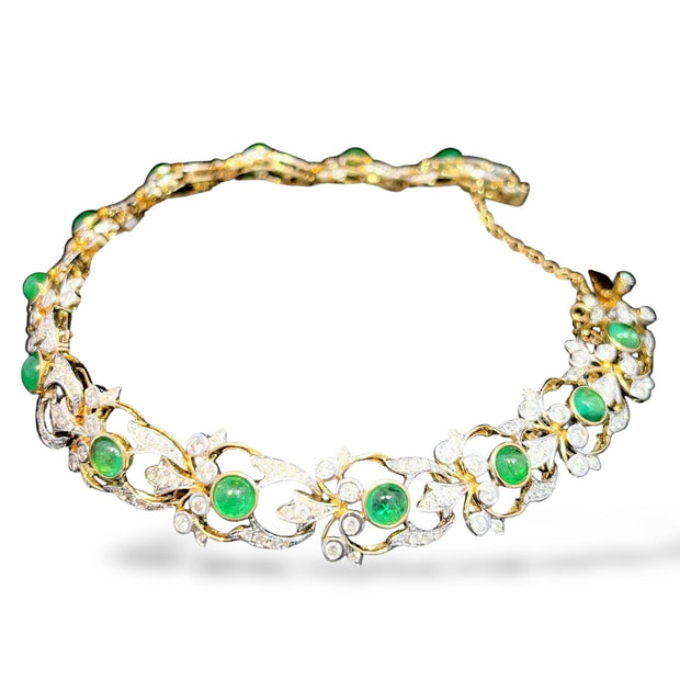 18k Yellow Gold Exquisite Emerald and Diamond Bracelet