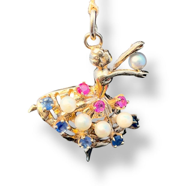 Solid Gold Multigems  Ballerina Charm Pendant