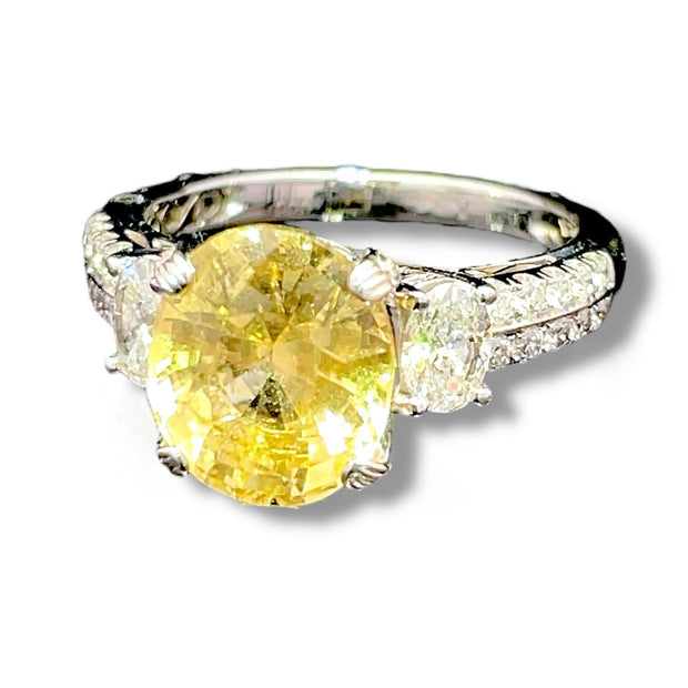 18k White Gold Yellow Sapphire and Diamond Ring