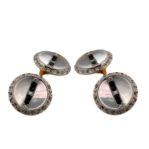 Rare Exquisite 18k Yellow Gold & Platinum Natural Diamond Tuxedo Set Cufflinks