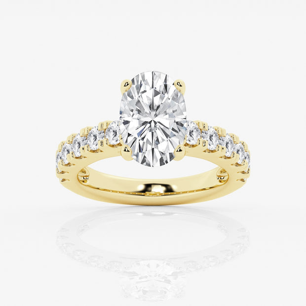 Oval Lab-Grown Diamond Engagement Ring with Split Prong Side Accents 1.75 - 4 Total Carat Weight