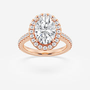 French Pave Halo Engagement Ring - Oval Lab Grown Diamond - 1.30 - 3.60 Total Weight Carat
