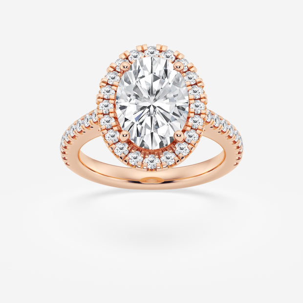 French Pave Halo Engagement Ring - Oval Lab Grown Diamond - 1.30 - 3.60 Total Weight Carat