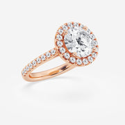 French Pave Halo Engagement Ring - Round Lab Grown Diamond - 1.30 - 3.60 Total Carat Weight