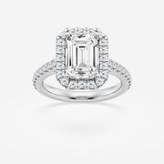 French Pave Halo Engagement Ring - Emerald Lab Grown Diamond - 1.30 - 3.60 Total Carat Weight