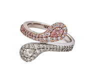 Exquisite 18K White Gold Split Snake Natural Diamond Ring