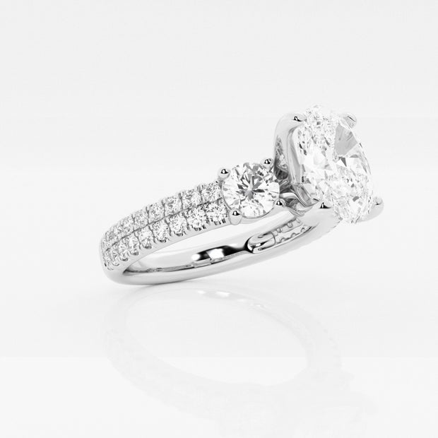 1.5 - 4 Total Carat Weight Oval Lab Grown Diamond Engagement Ring with Double Row Side Accents
