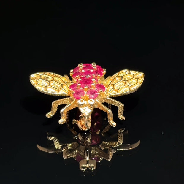 14k Yellow Gold Sapphire Bee Convertible Brooch/Pendant
