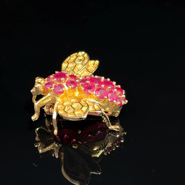 14k Yellow Gold Sapphire Bee Convertible Brooch/Pendant
