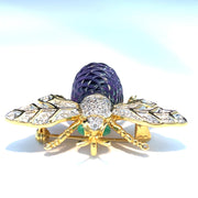 18K Yellow Gold Emerald eyes Diamond and Amethyst Bee Brooch