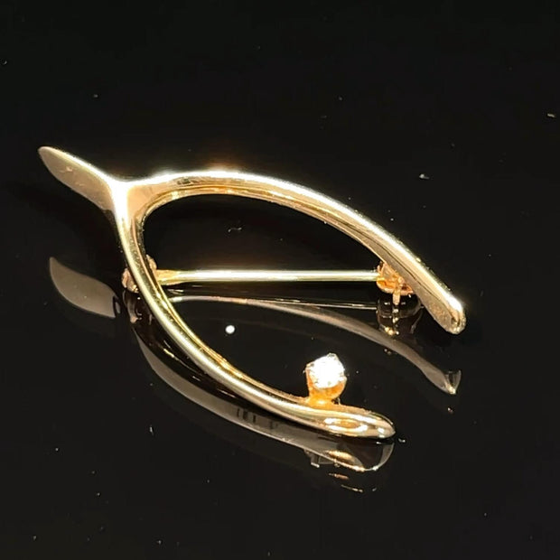 14k Yellow Gold Diamond Wishbone Pin