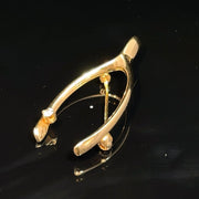 14k Yellow Gold Diamond Wishbone Pin