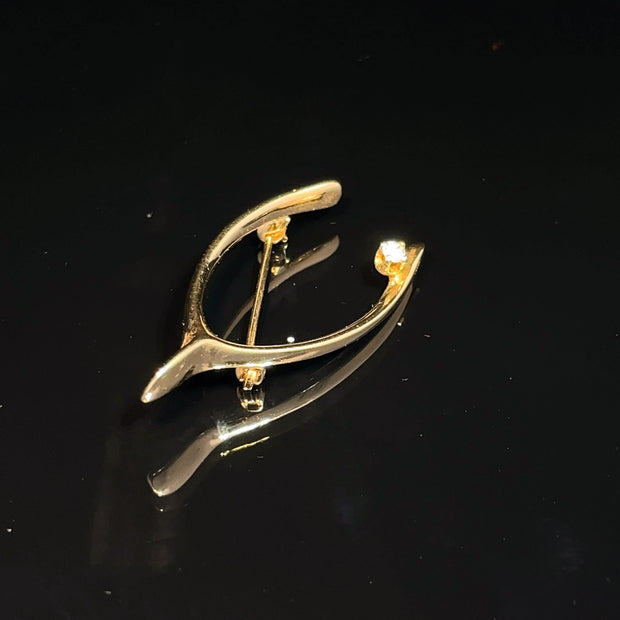 14k Yellow Gold Diamond Wishbone Pin