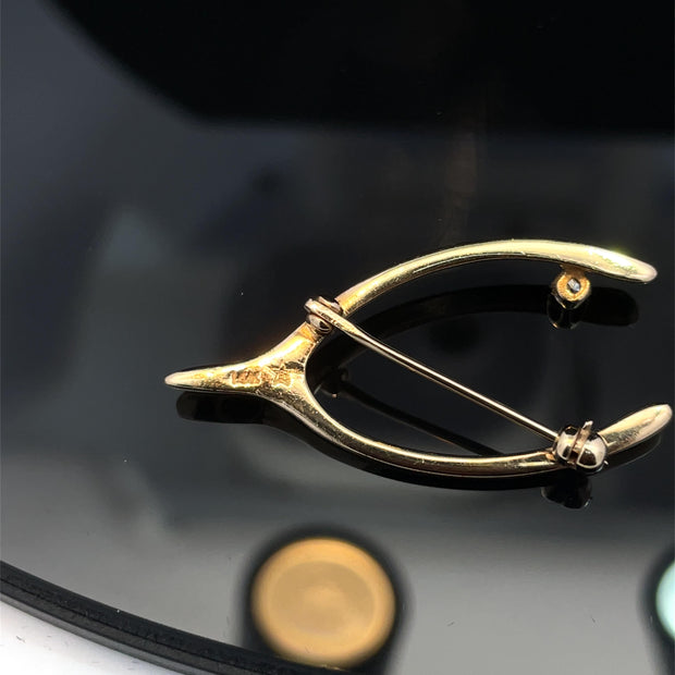 14k Yellow Gold Diamond Wishbone Pin