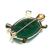 14K YELLOW GOLD SAPPHIRE EYES LARGE JADE BACK TURTLE BROOCH