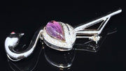 14K WHITE GOLD SAPPHIRE AND AMETHYST DIAMOND FLAMINGO BROOCH