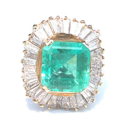 14K Yellow Gold Emerald and Diamond Ballerina Ring