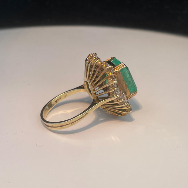 14K Yellow Gold Emerald and Diamond Ballerina Ring