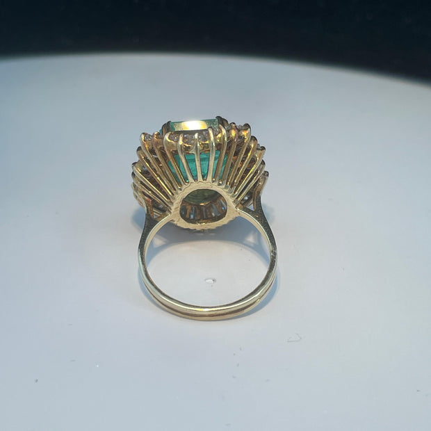 14K Yellow Gold Emerald and Diamond Ballerina Ring