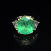 GIA Certified 13.42ct Columbian Emerald & Rose cut 1.71ct Trillion Diamond Ring