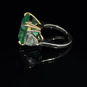 GIA Certified 13.42ct Columbian Emerald & Rose cut 1.71ct Trillion Diamond Ring