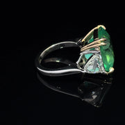 GIA Certified 13.42ct Columbian Emerald & Rose cut 1.71ct Trillion Diamond Ring