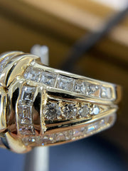 14k Yellow Gold Columbian Emerald and Carre cut Diamond Men's Ring