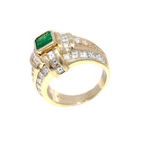 14k Yellow Gold Columbian Emerald and Carre cut Diamond Men's Ring