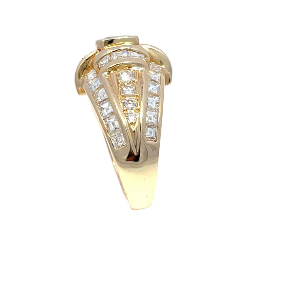 14k Yellow Gold Columbian Emerald and Carre cut Diamond Men's Ring