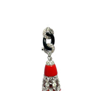 18k White Gold Art Deco Drop Earrings with Coral, Onyx & Diamonds