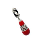 18k White Gold Art Deco Drop Earrings with Coral, Onyx & Diamonds