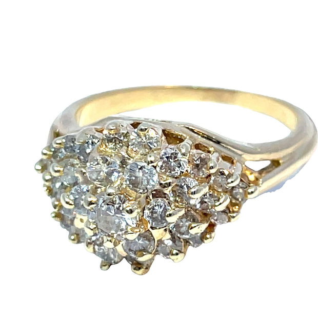 14K Yellow Gold Natural Diamond Cluster Ring