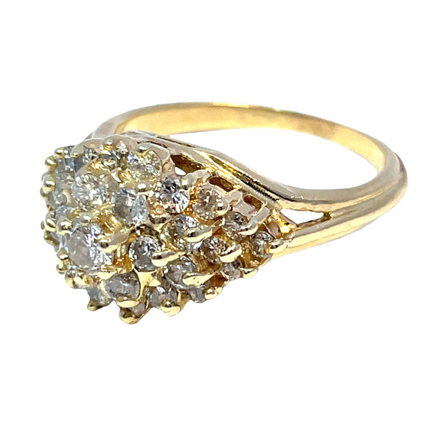 14K Yellow Gold Natural Diamond Cluster Ring