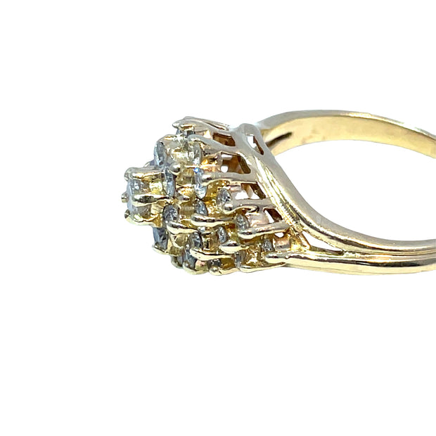 14K Yellow Gold Natural Diamond Cluster Ring