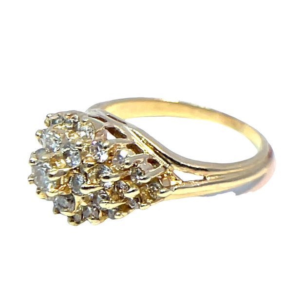 14K Yellow Gold Natural Diamond Cluster Ring