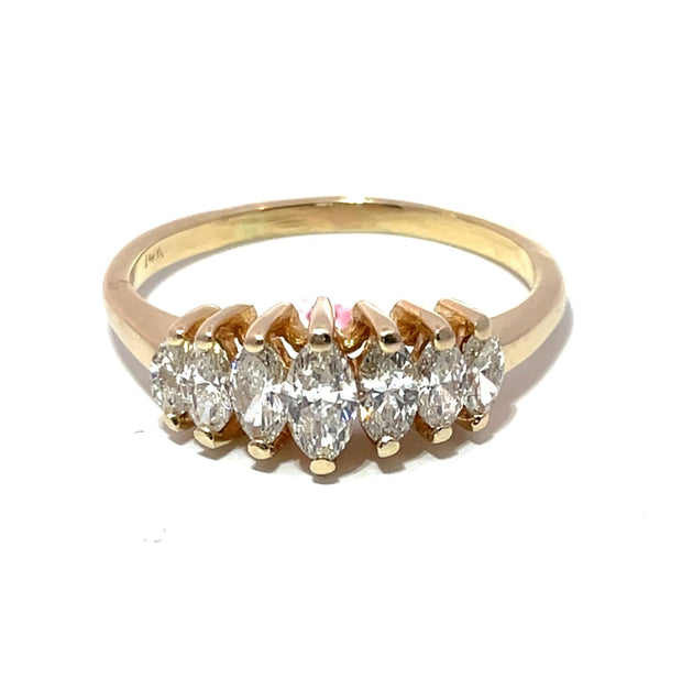 14K Yellow Gold Marquise Cut Natural Diamond Ring