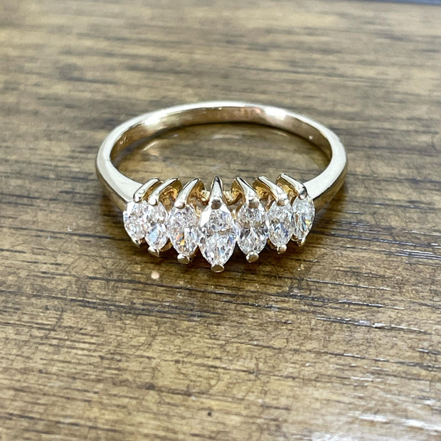 14K Yellow Gold Marquise Cut Natural Diamond Ring