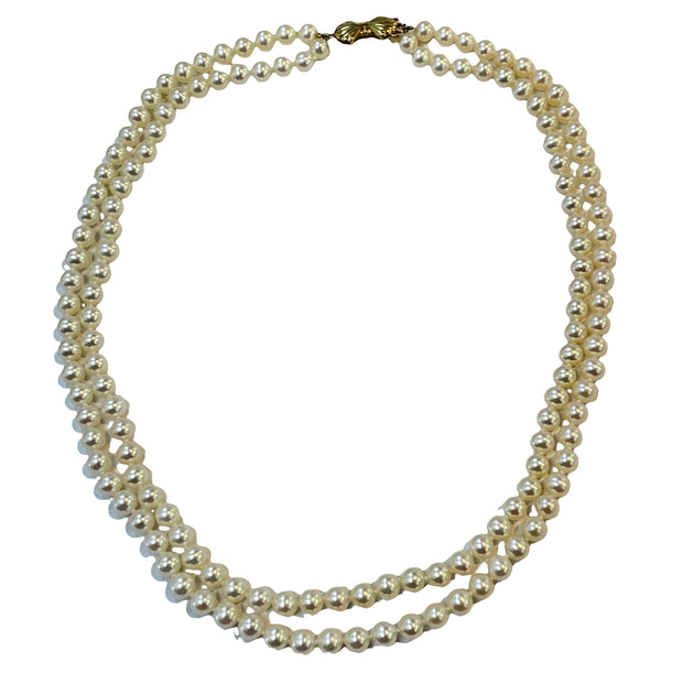 Glamorous Cultured Pearl Double Strand Necklace with 14k Yellow Gold Clasp