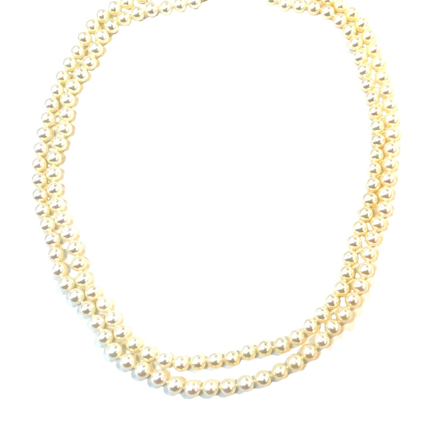 Glamorous Cultured Pearl Double Strand Necklace with 14k Yellow Gold Clasp
