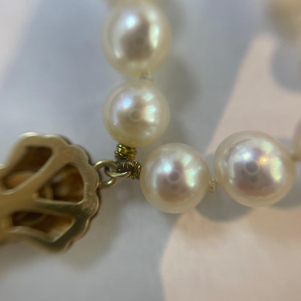 Glamorous Cultured Pearl Double Strand Necklace with 14k Yellow Gold Clasp
