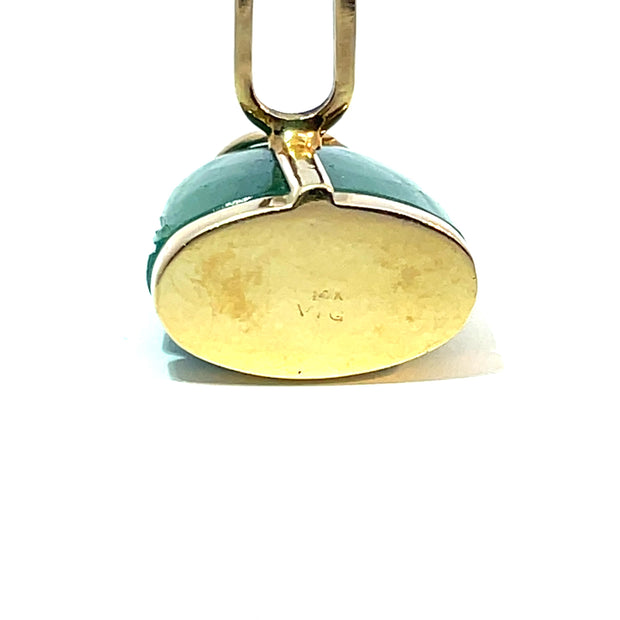14k Yellow Gold Green Jade Buddha Cabochon Cufflinks
