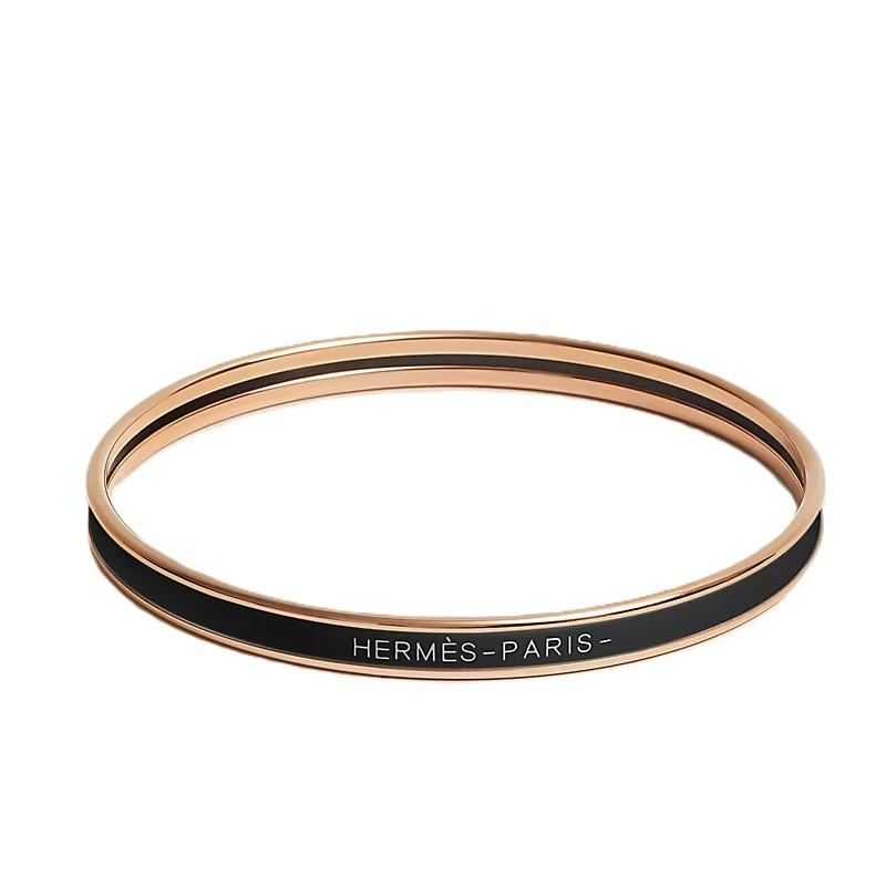HERMES 18k Rose Gold Plated and Black Enamel Uni Bangle  display picture 2
