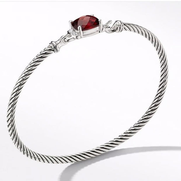 David Yurman Petite Wheaton Colllection Cushion Cut Garnet And Diamond Bracelet