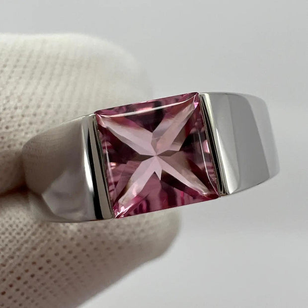 Cartier 18k White Gold Vintage 1990s Pink Tourmaline Tank Ring