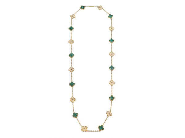 Van Cleef & Arpels vintage Alhambra 20 motifs and malachite long Diamond Necklace