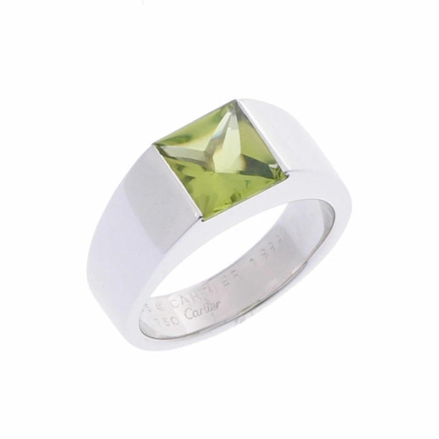 Cartier 18k White Gold Vintage 1990s Peridot Tank Ring